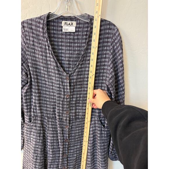 Flax Sz S Petite Gray Linen Tunic Dress‎ Top Button Front Pockets Lagenlook - Picture 3 of 8